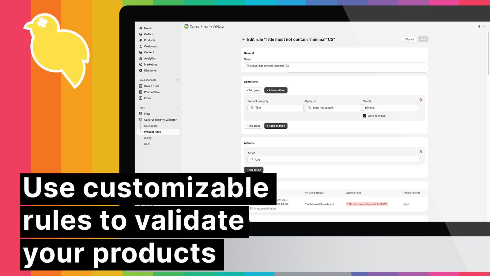 Use customizable rules to validate your products
