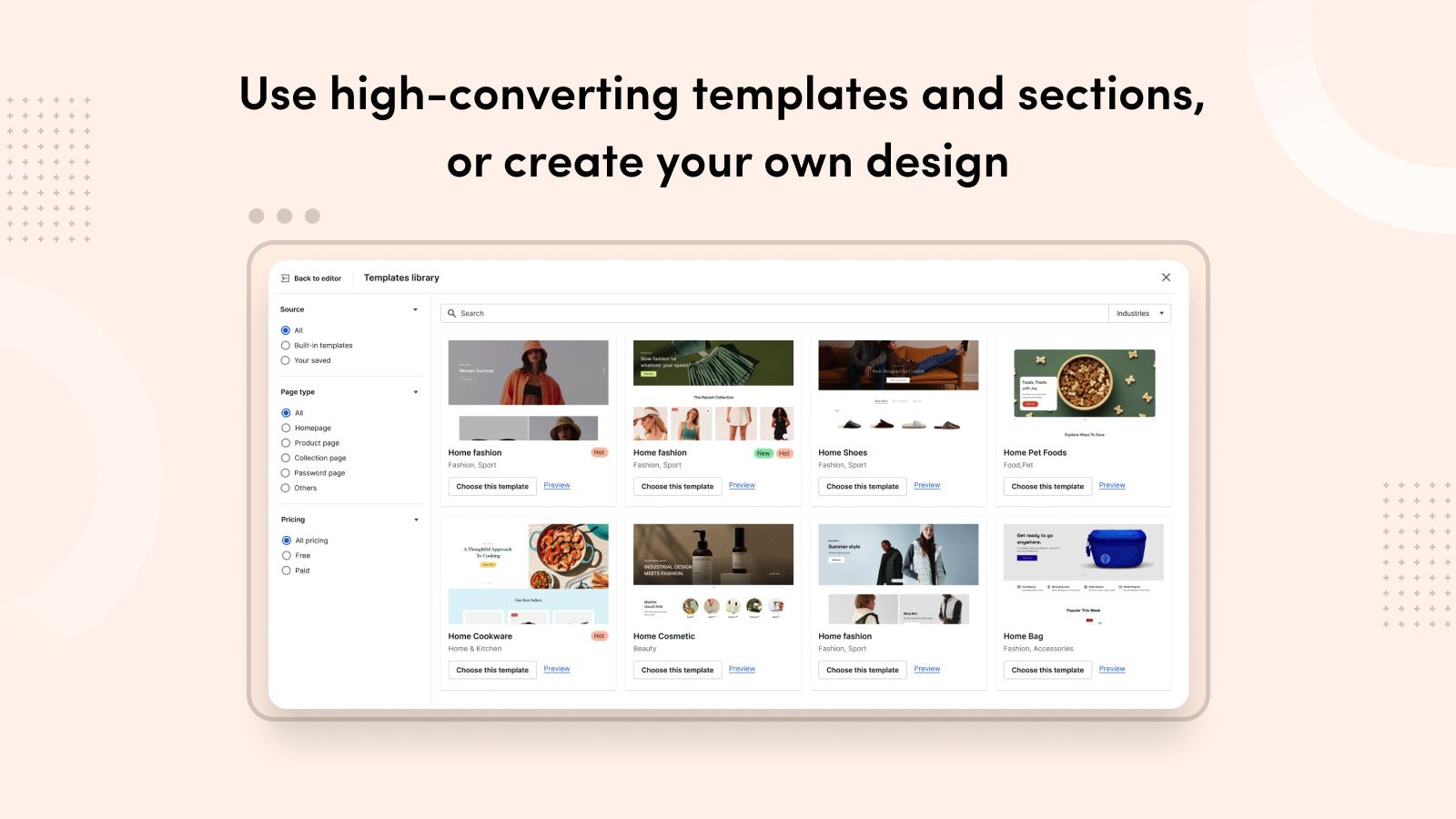 Use high-converting templates and sections