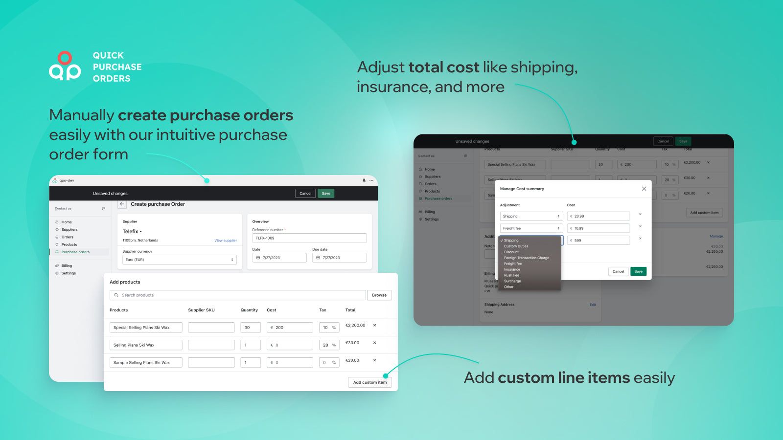 Use the feature rich purchase order form