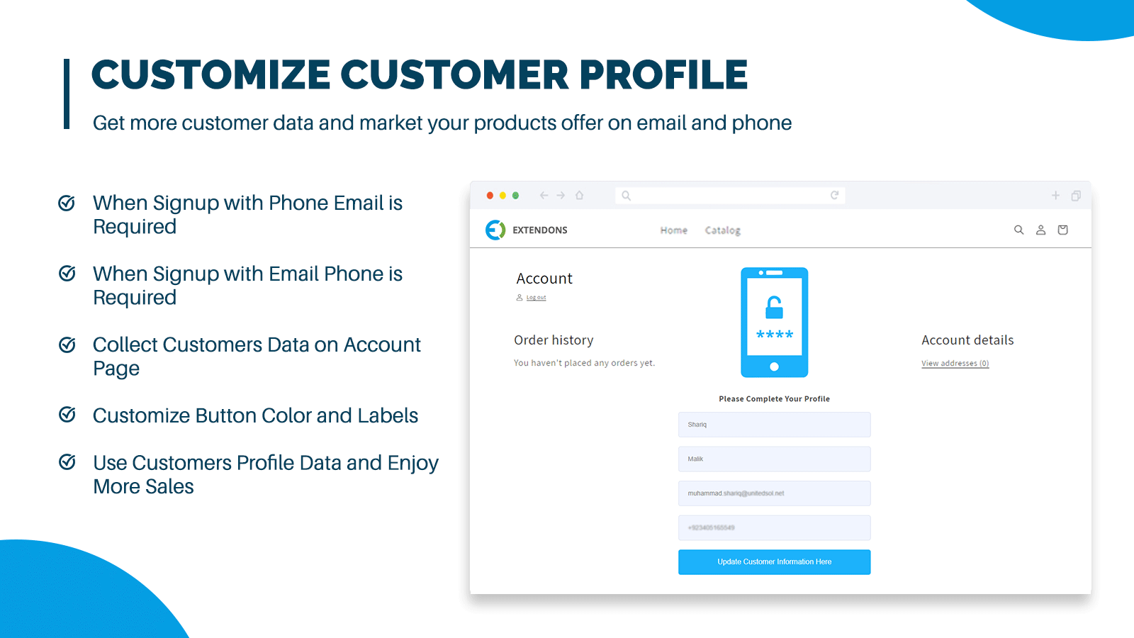Users can Enter their Email ID on Account Page 