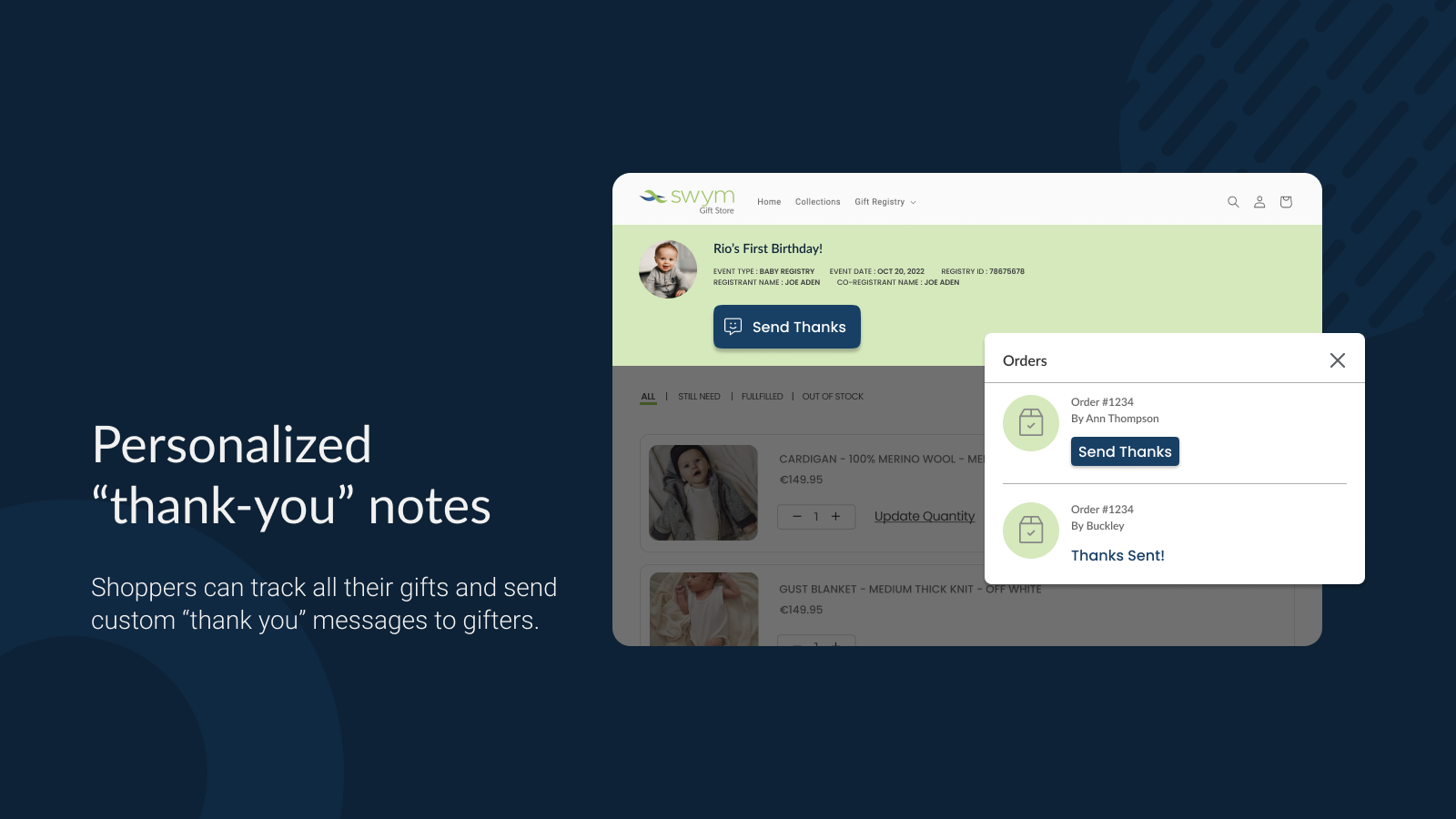 Users can send personalized thank you notes
