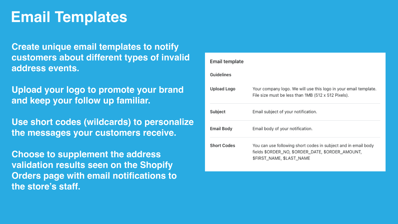 Validate Addresses email template highlights