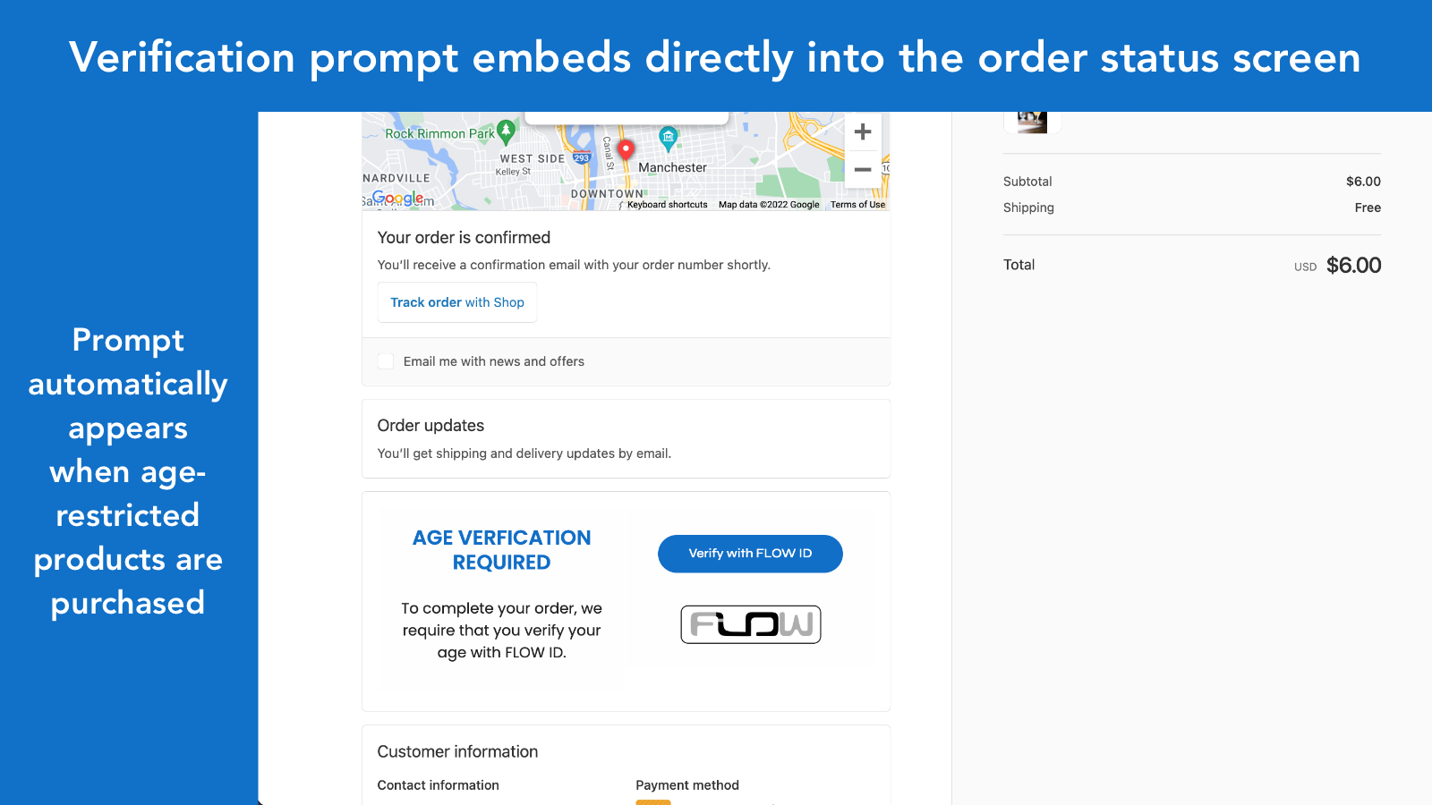 Verification prompt embeds directly into the order status screen