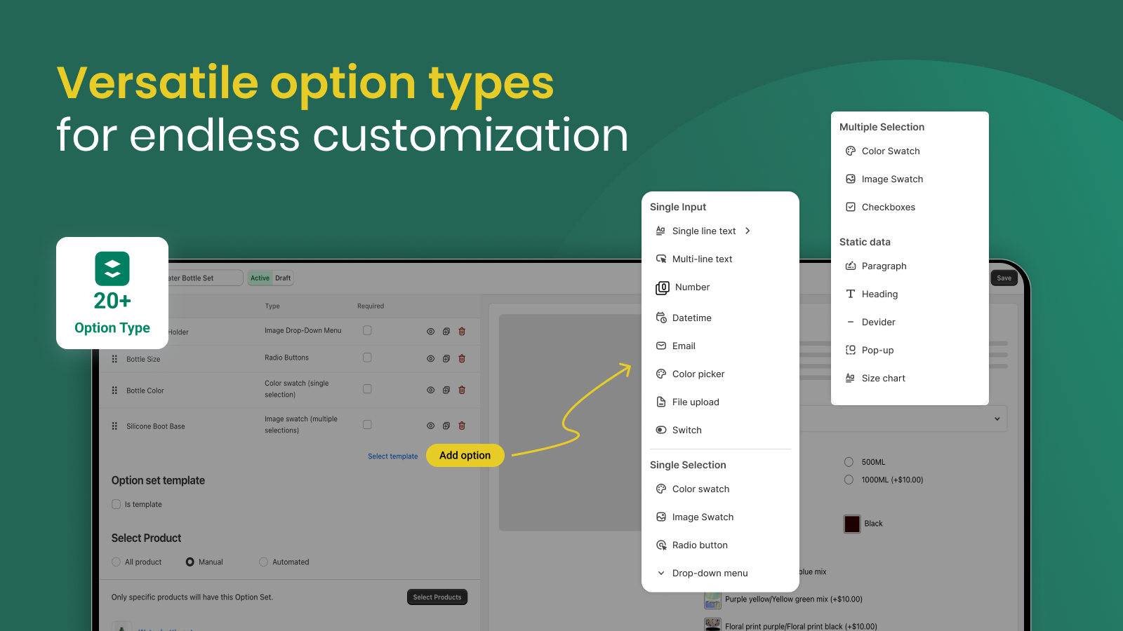 Versatile option types for endless customization
