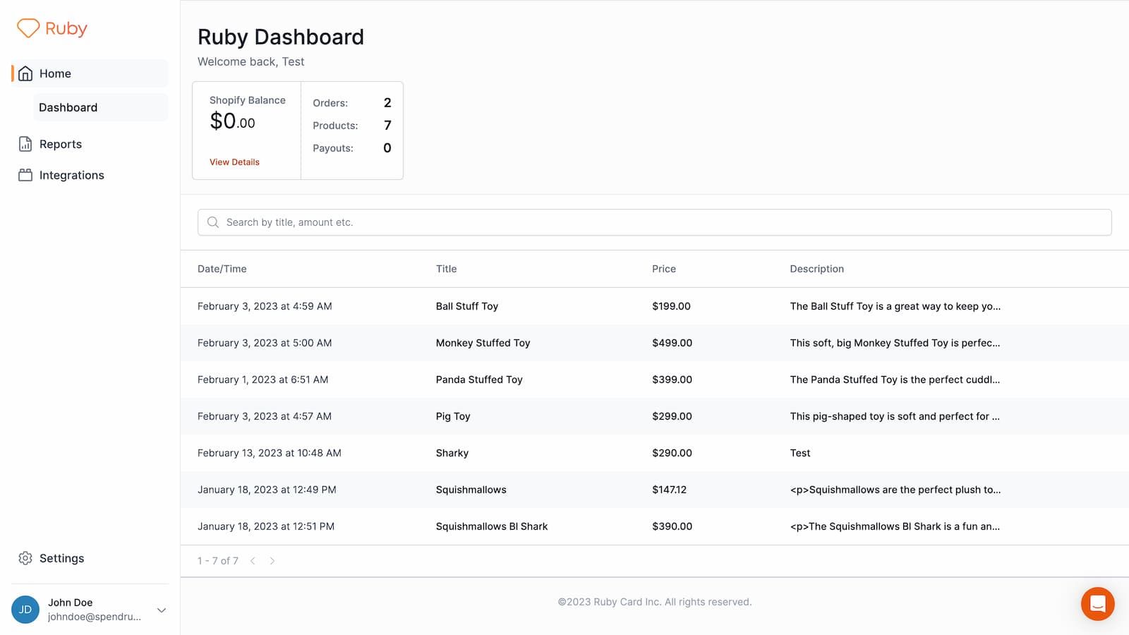 View a list of your products and overview in the dashboard home