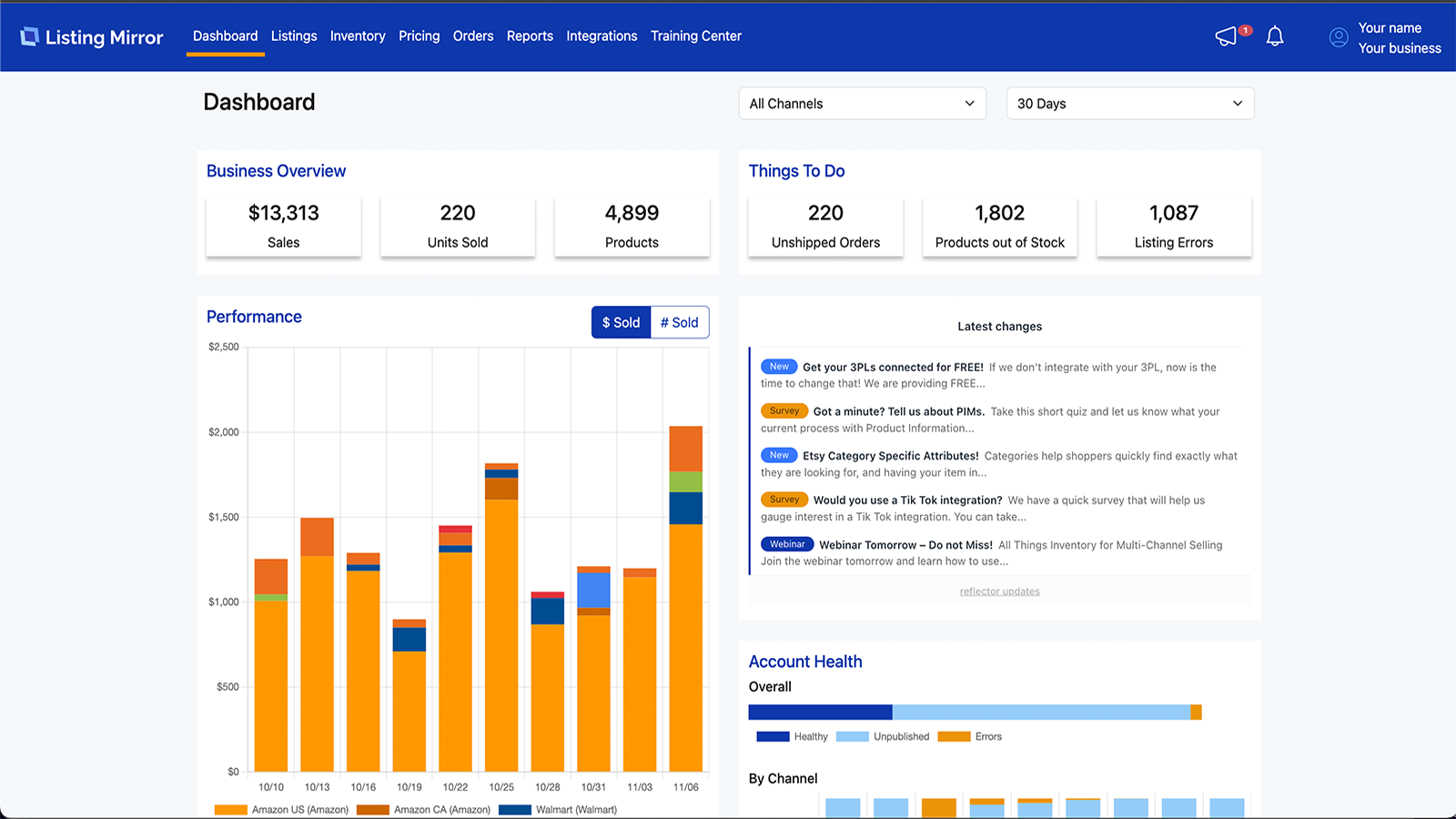 View a summary of your business on the Dashboard.
