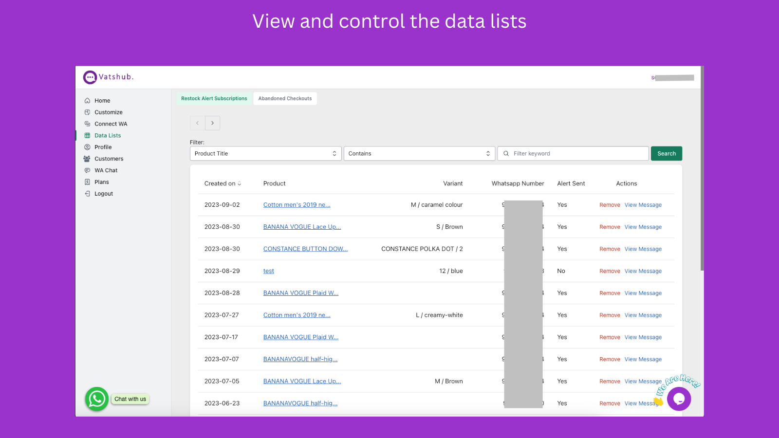 View and control the data lists