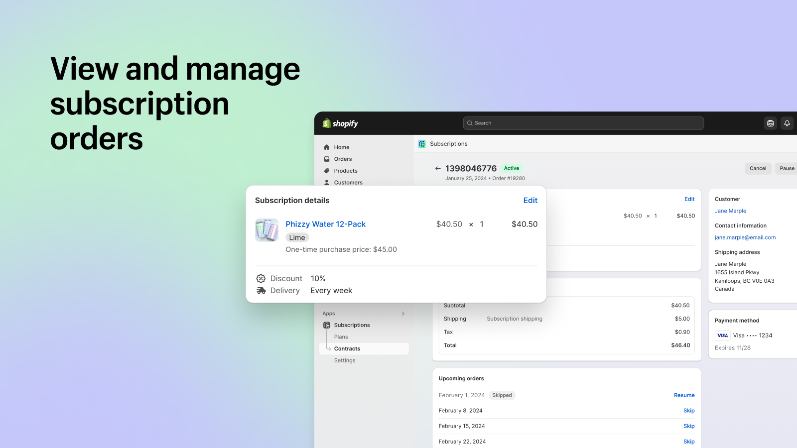 View and manage subscription orders