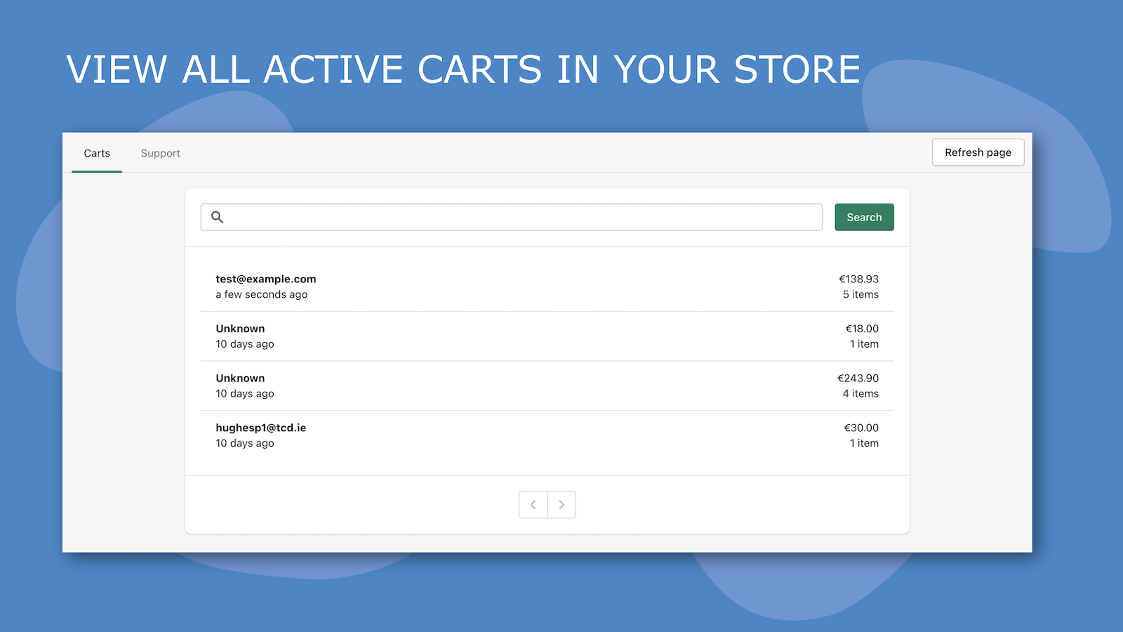View and search all active carts in your store