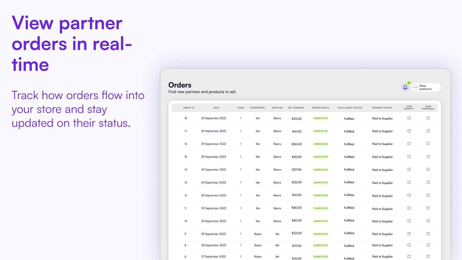 View partner orders in real-time (shopify)