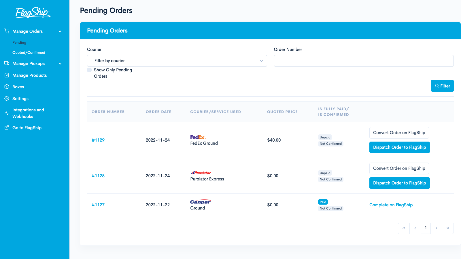 View pending orders and dispatch your order in one click!