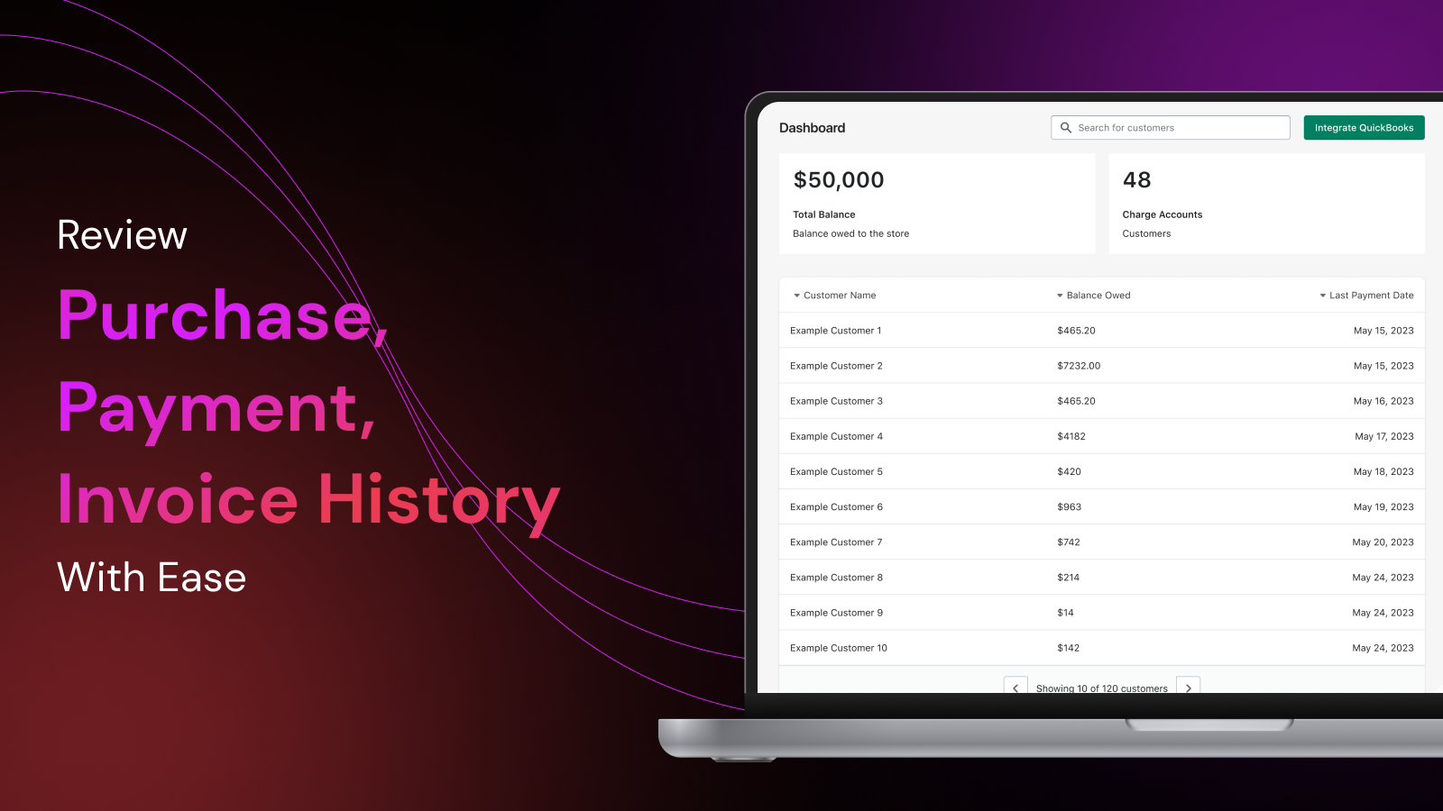 View purchase, payment, invoice history