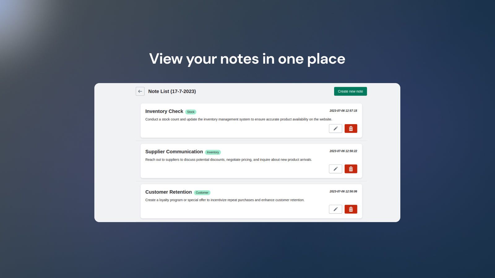 View your notes in one place.