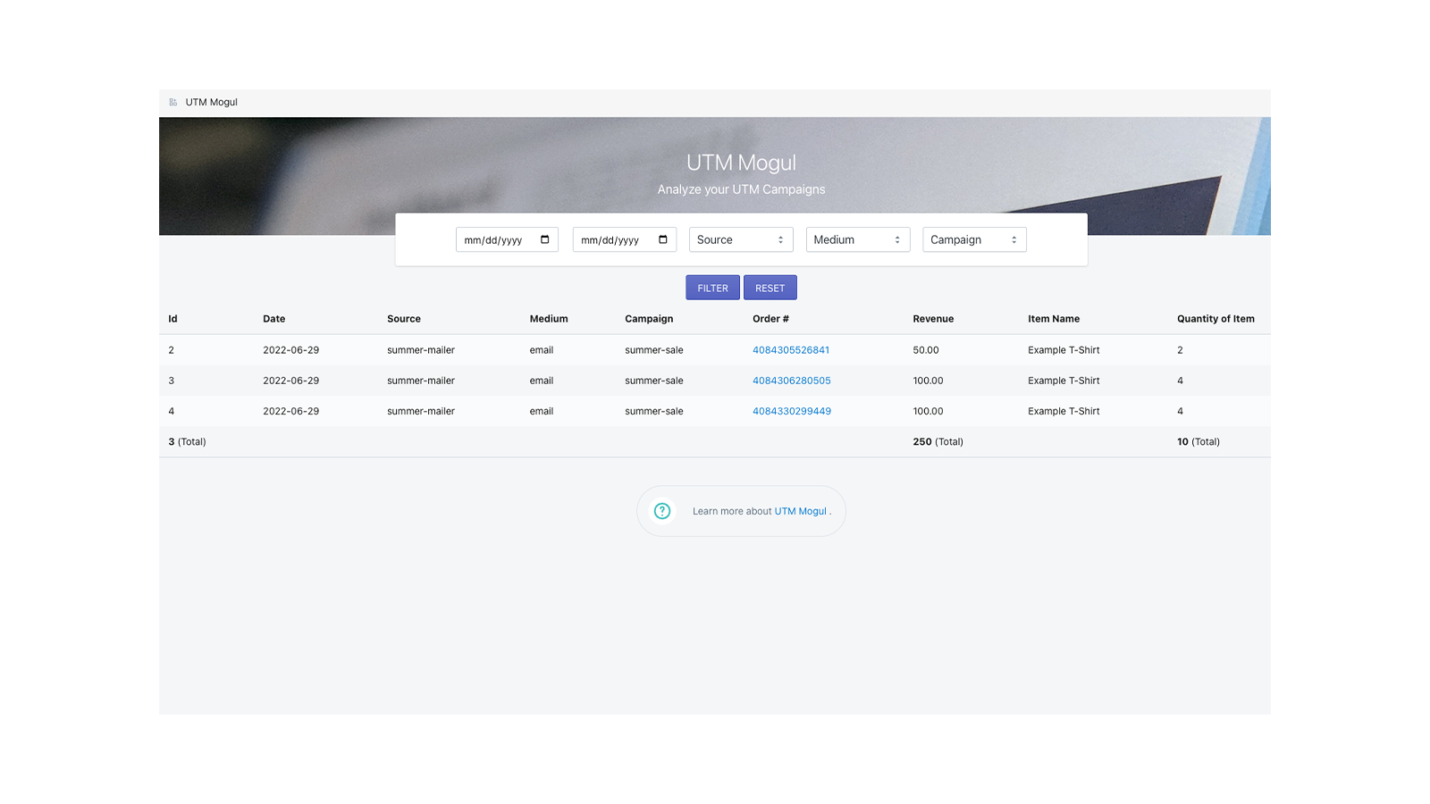 View your UTM Campaigns