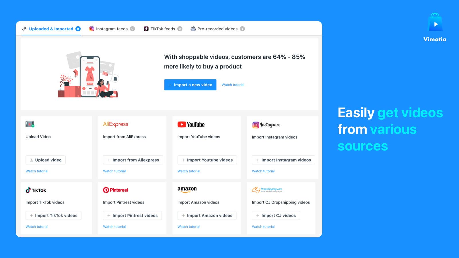 Vimotia Shoppable Video for Shopify - Import & Import Videos