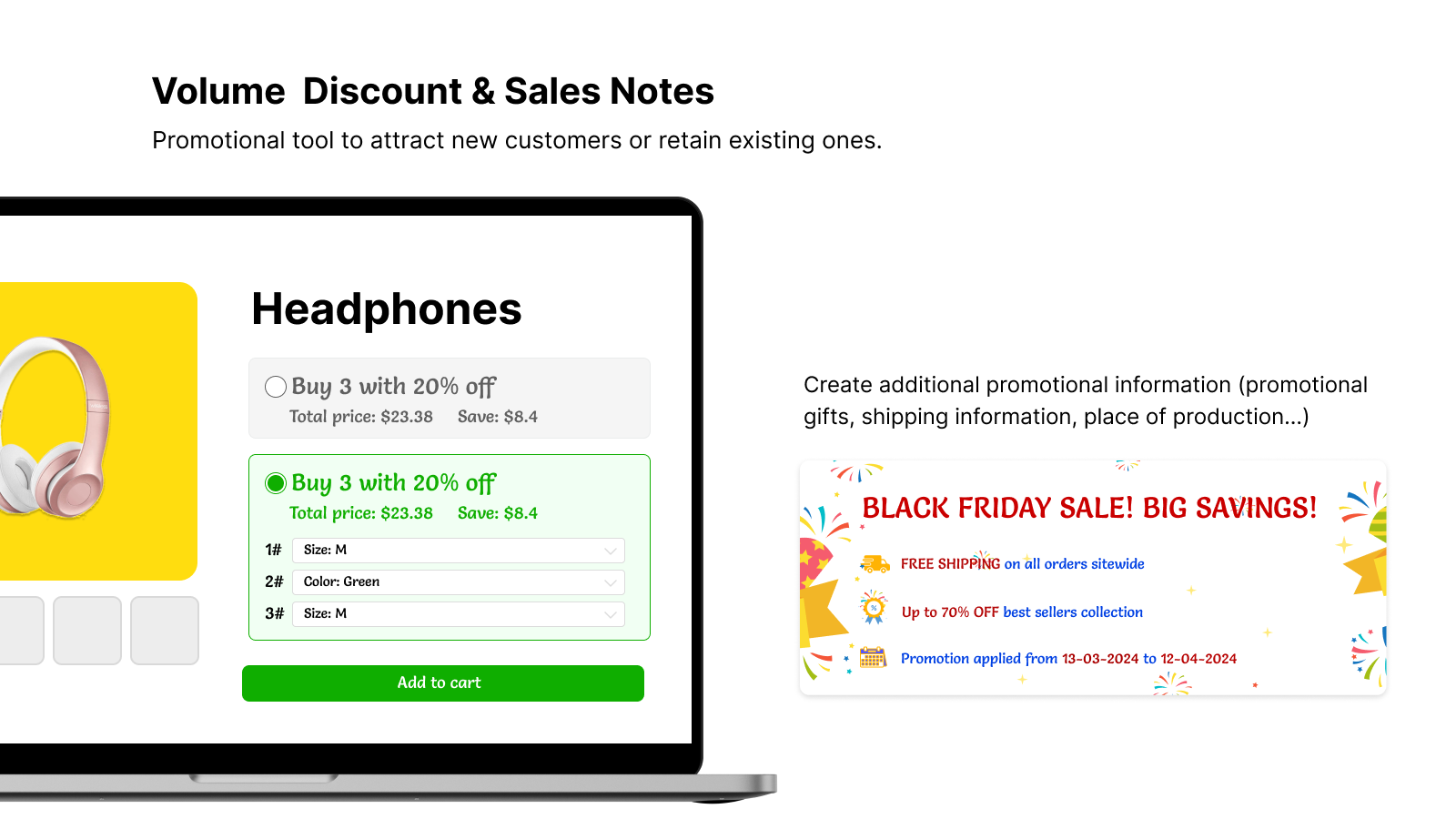 Volume discount & Sales notes for Shopify store