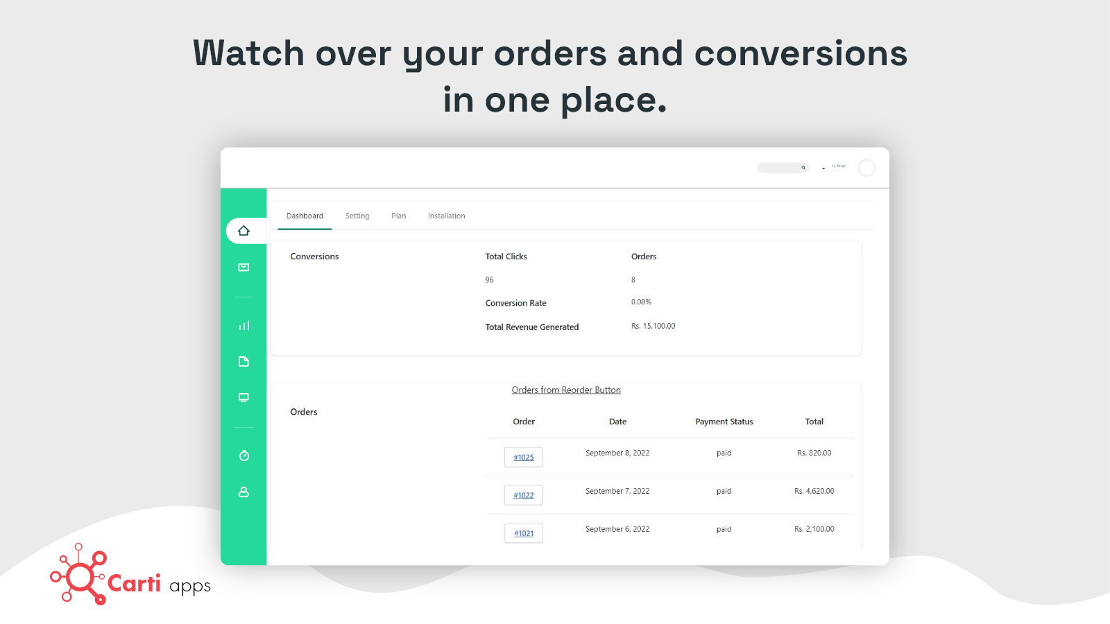 Watch over your orders and conversions.