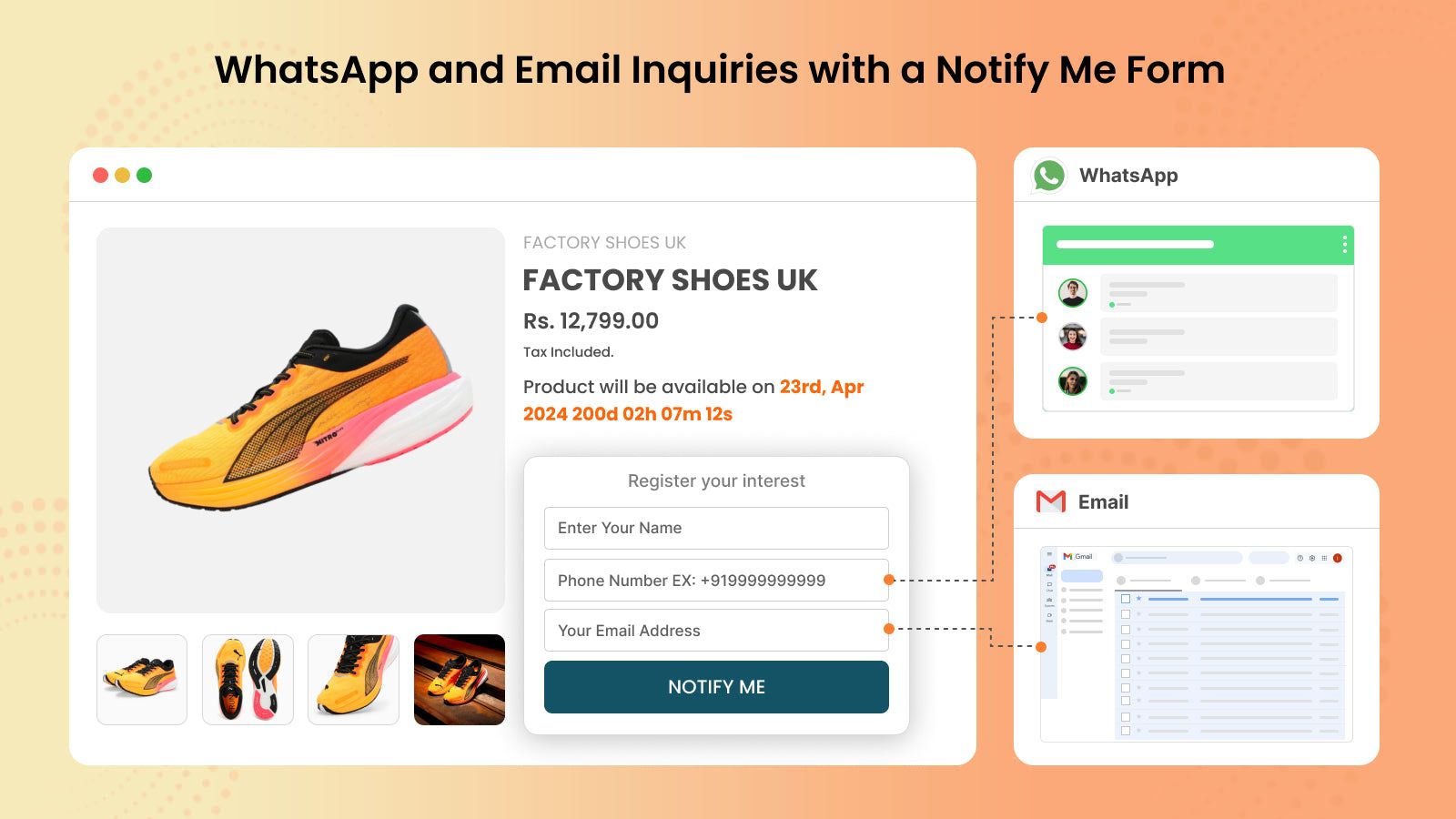 WhatsApp and Email Inquiries with a Notify Me Form