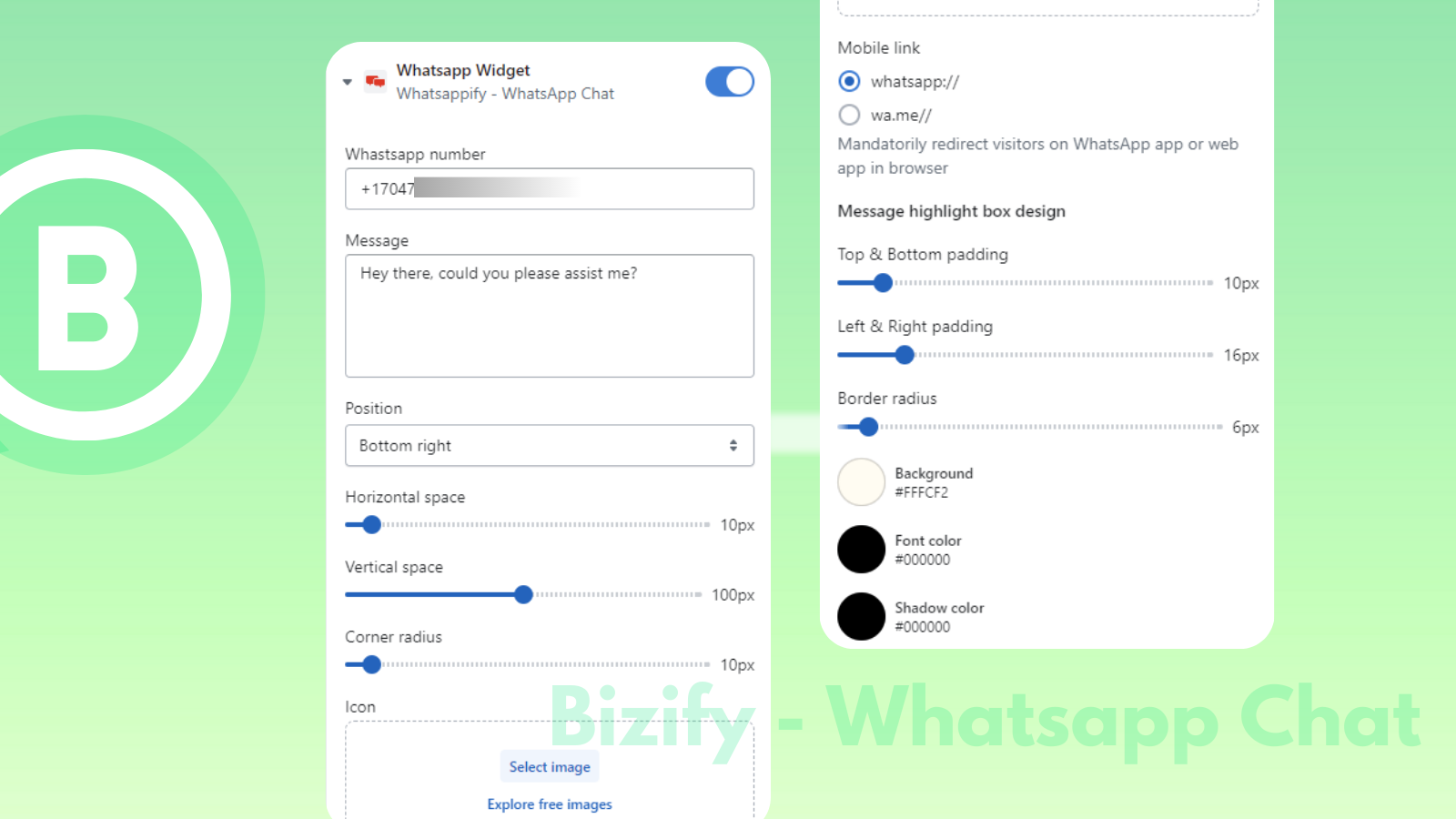 Whatsapp Chat for Shopify store backend theme app block