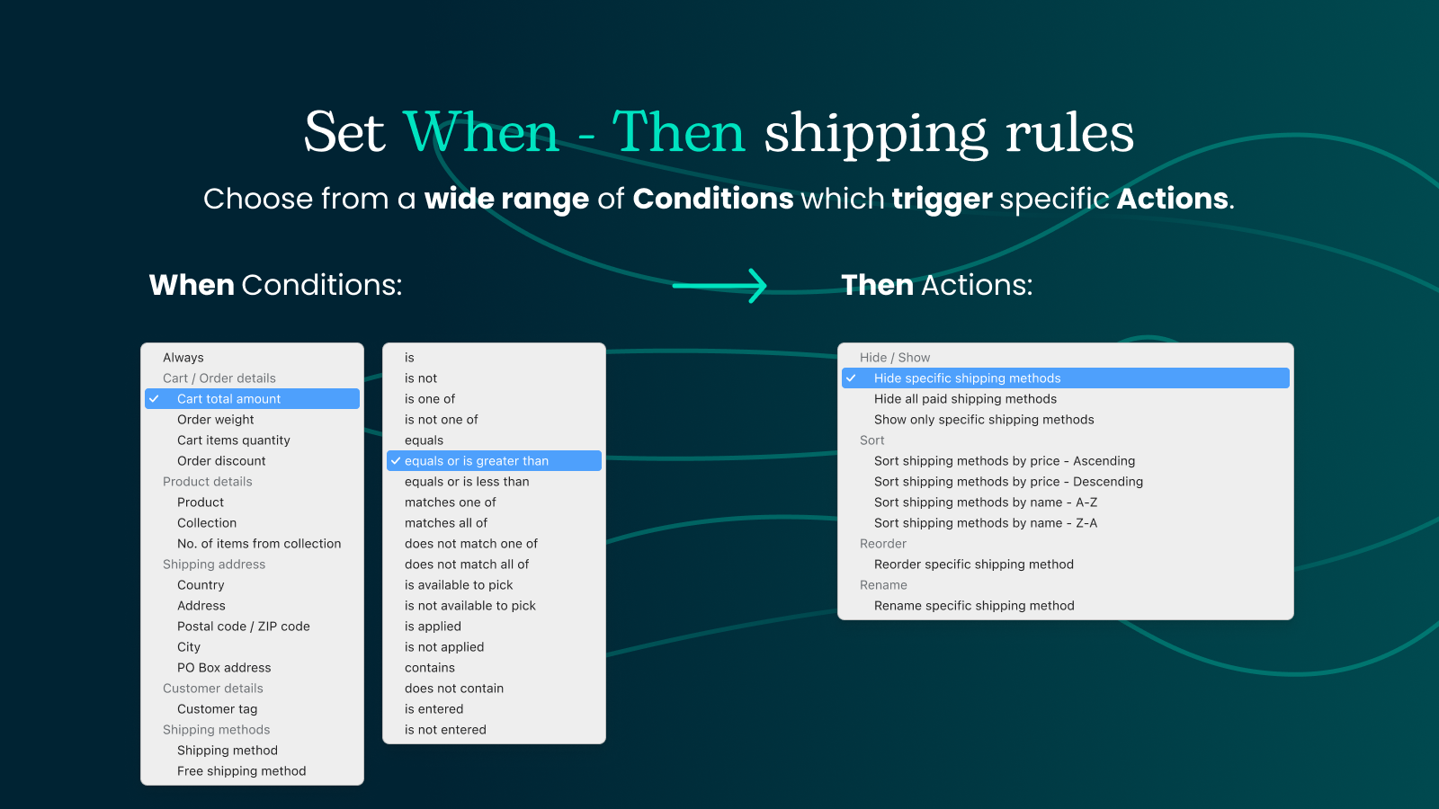 When-Then shipping rules with various Conditions and Actions