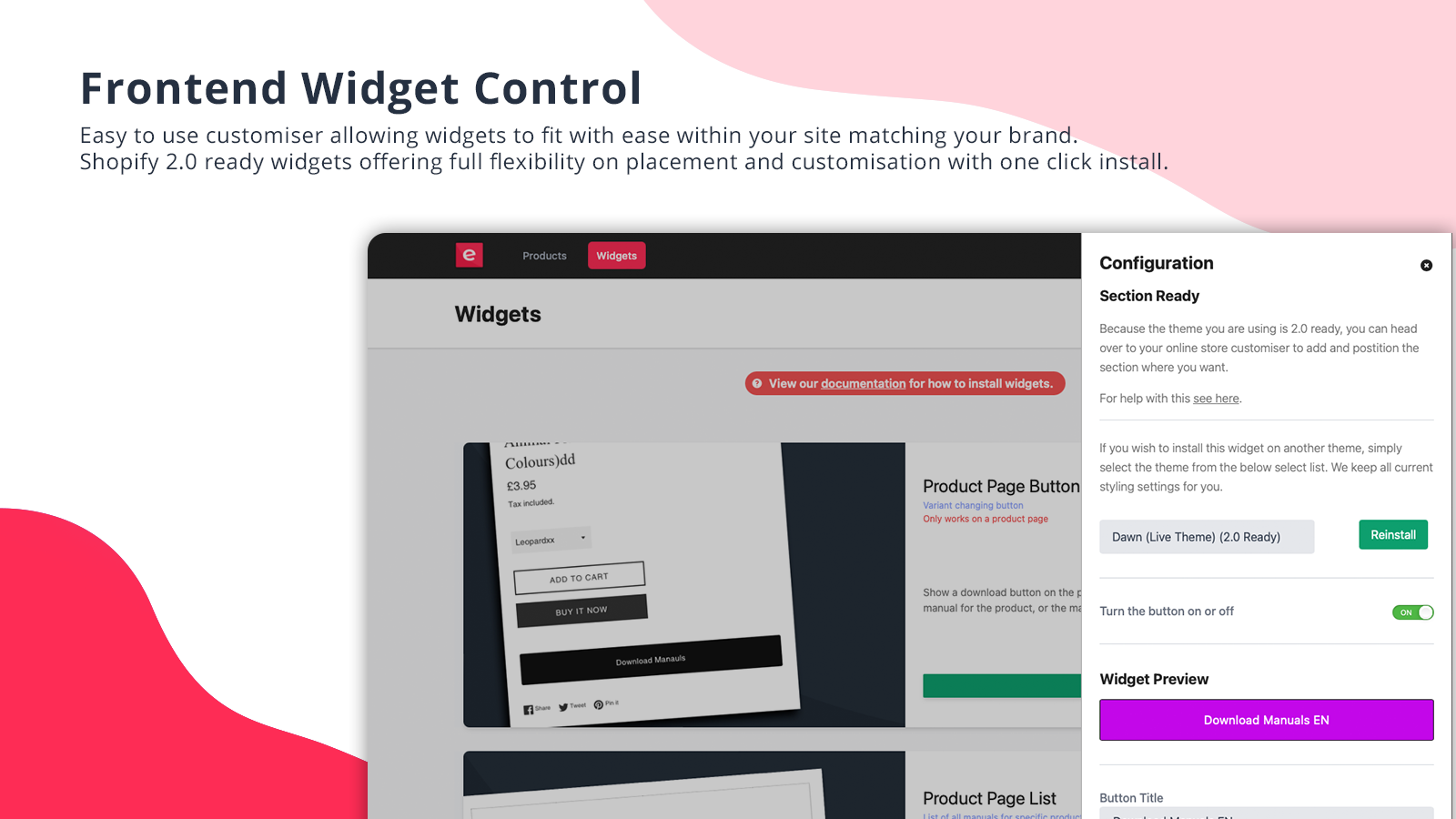 Widget Page & Widget Configurator Sidebar