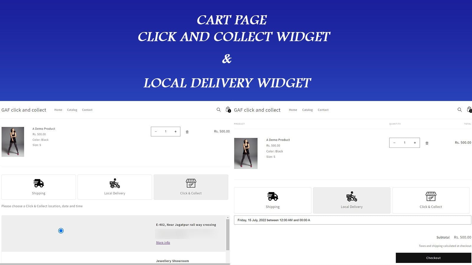 Widget show on cart page for Pickup Delivery and Shipping option