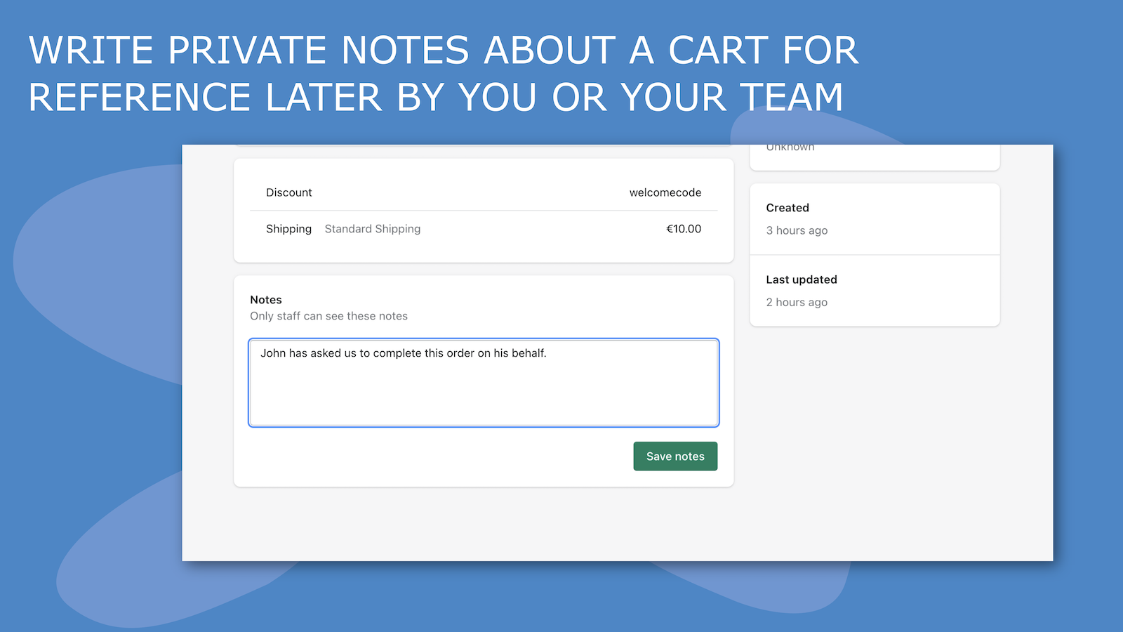 Write private notes about a cart for internal reference