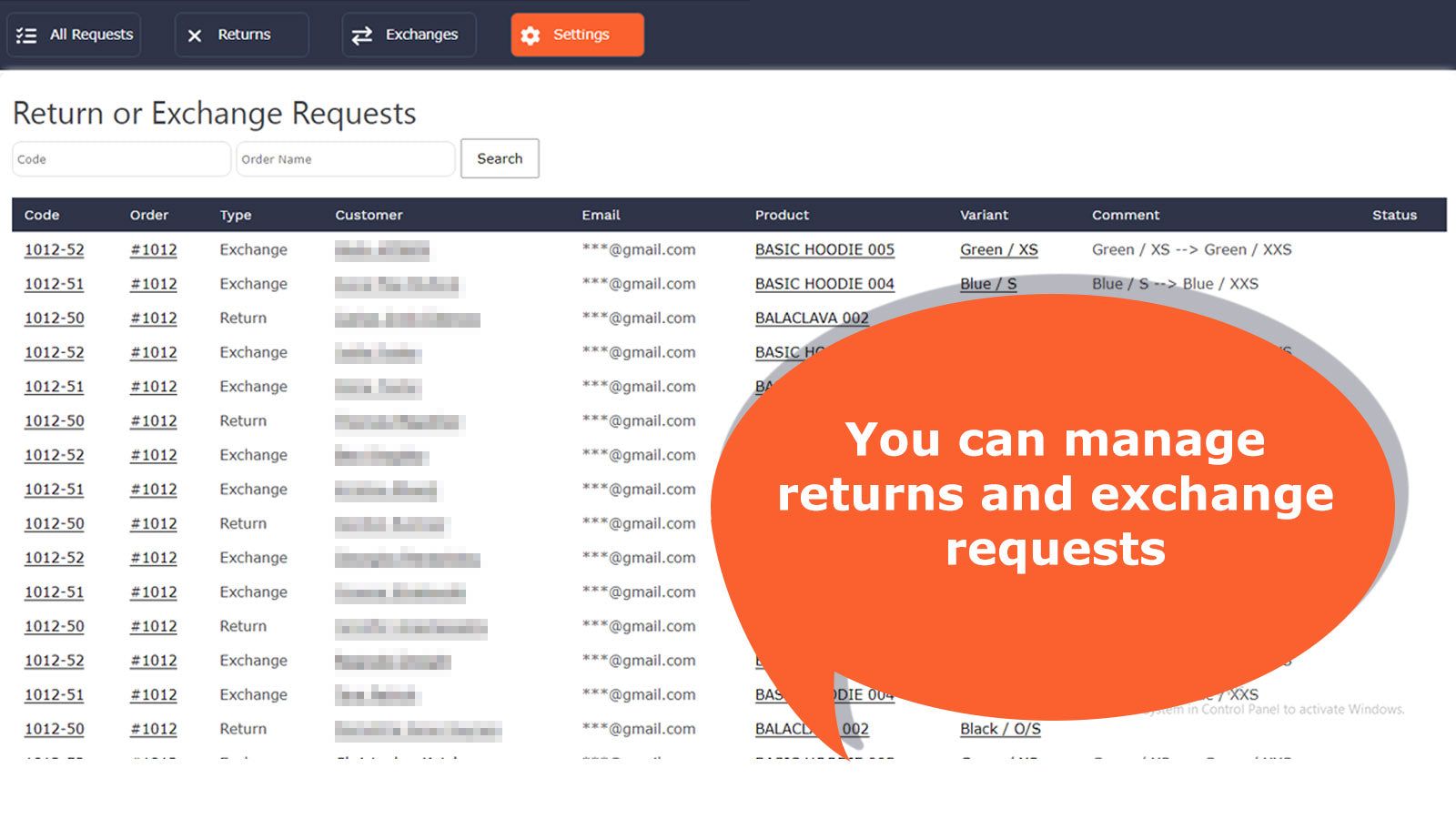 You can manage returns and exchange requests