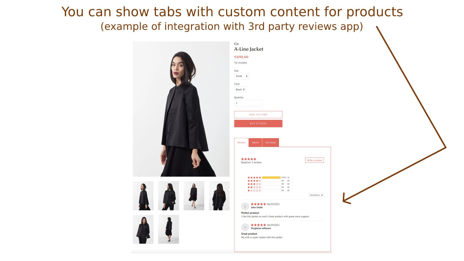 You can show tabs with custom content for products