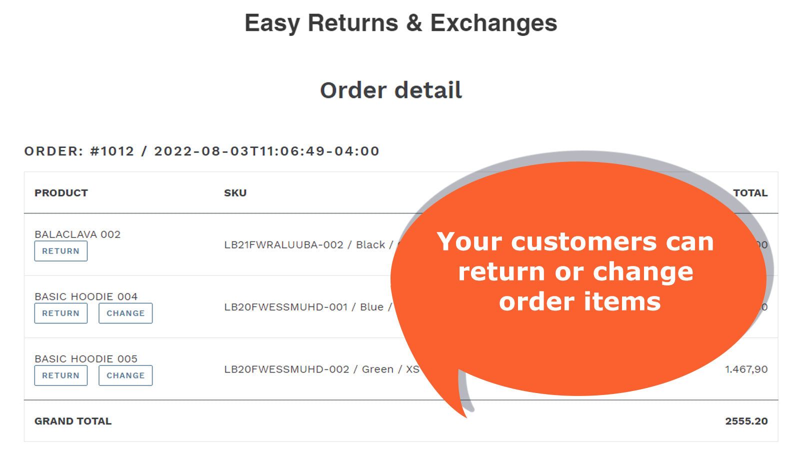 Your customers can return or change orders