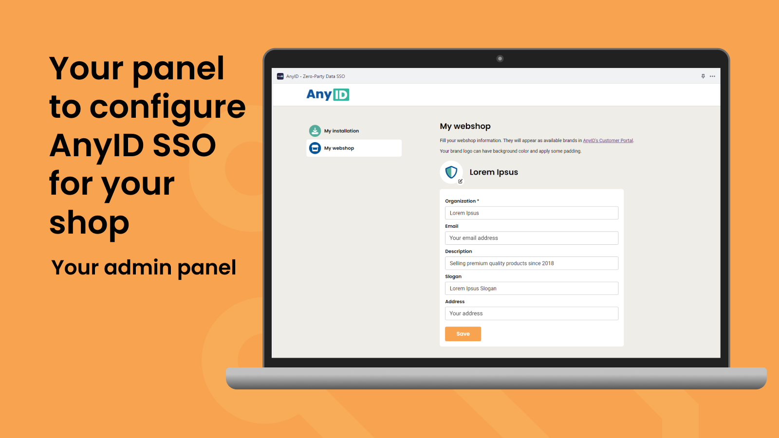 Your panel to configure AnyID SSO for your shop