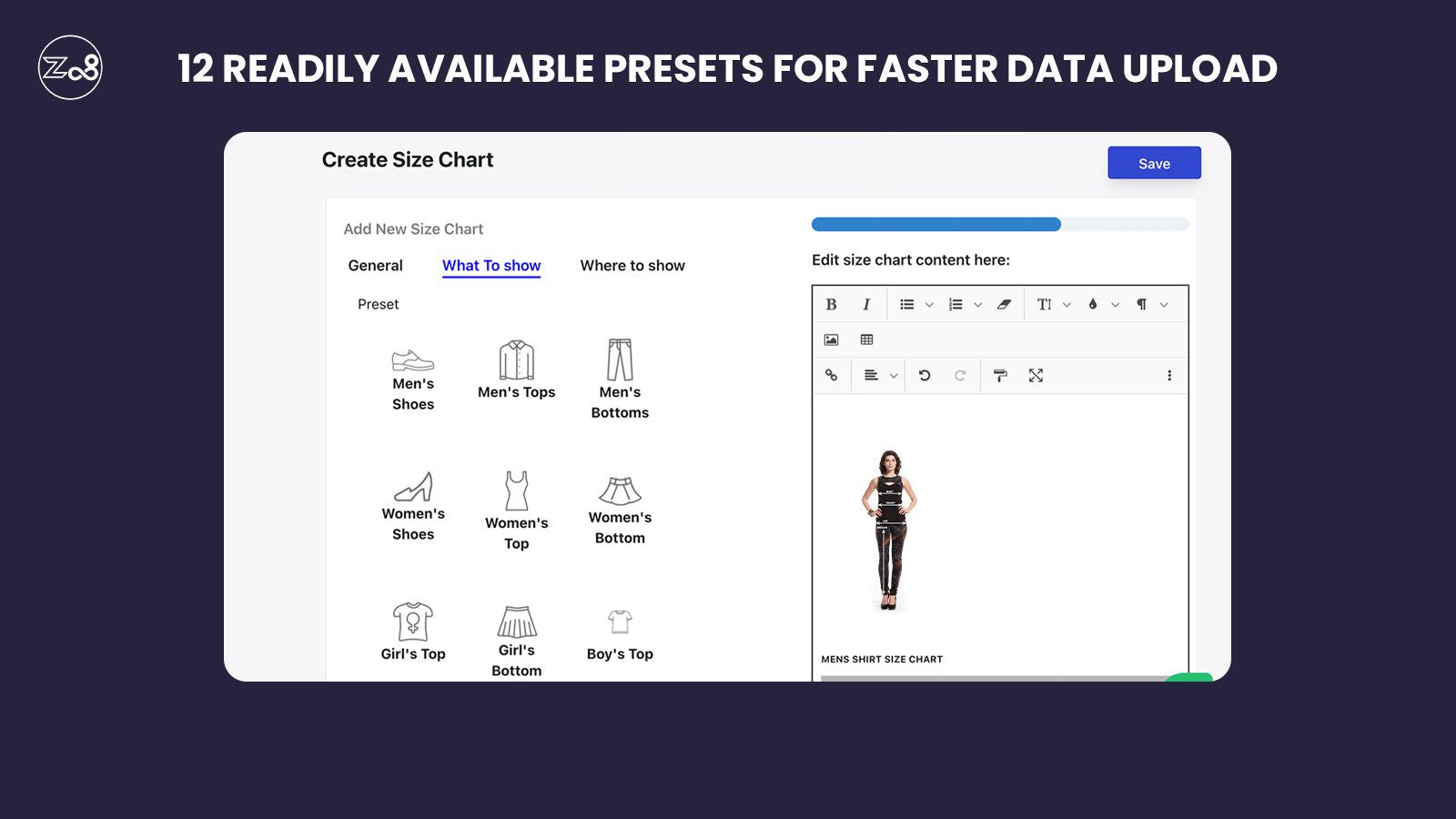 Z08 Size chart app - more than 12 presets available