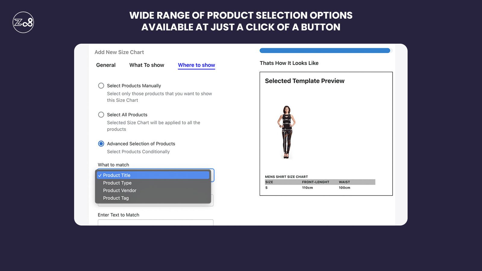 Z08 Size chart app - Widest range of product selection options